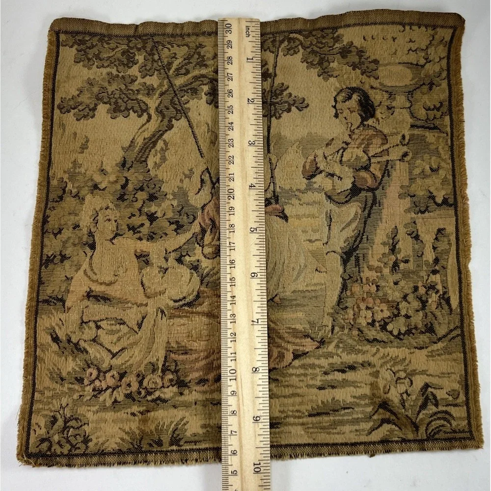 Antique French Tapestry Square Ladies Swing Man Textile Rococo Jacquard Victoria
